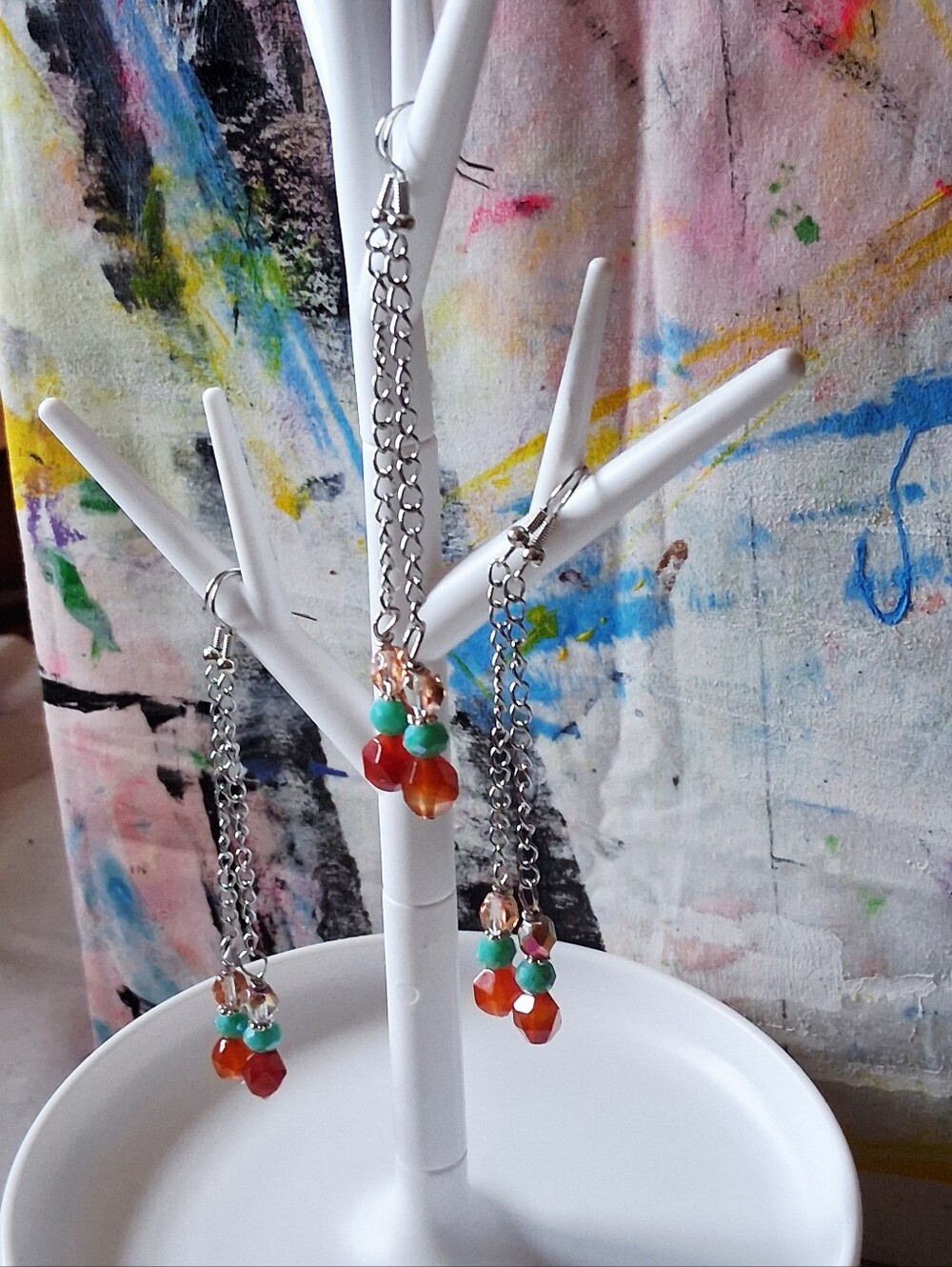Carnelian Orange and Turquoise Beaded Dangle Earrings - Women Jewelry Handmade